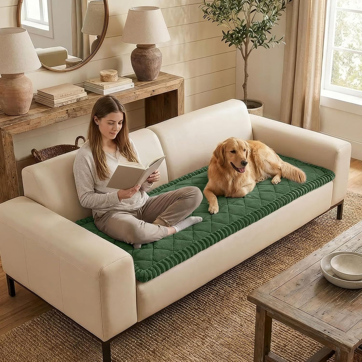 Non Slip Couch Cover for Dogs, Fuzzy Plush Pet Sofa Protector | Washable Furniture Cover for Large Dogs & Cats, Scratch & Dirt Resistant, For 2 Cushion Couch, Grey, 27.6"x59"