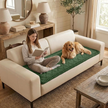Non Slip Couch Cover for Dogs, Fuzzy Plush Pet Sofa Protector | Washable Furniture Cover for Large Dogs & Cats, Scratch & Dirt Resistant, For 2 Cushion Couch, Grey, 27.6"x59"