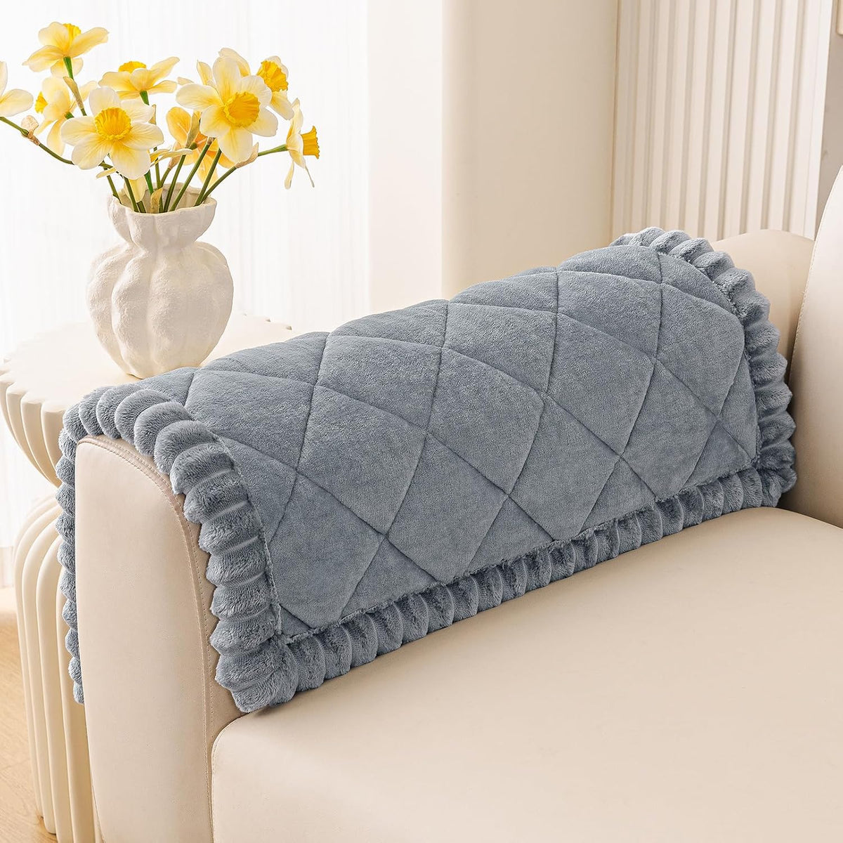 Non Slip Couch Cover for Dogs, Fuzzy Plush Pet Sofa Protector | Washable Furniture Cover for Large Dogs & Cats, Scratch & Dirt Resistant, For 2 Cushion Couch, Grey, 27.6"x59"