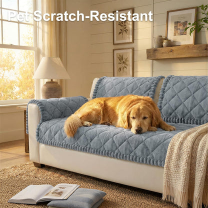 Non Slip Couch Cover for Dogs, Fuzzy Plush Pet Sofa Protector | Washable Furniture Cover for Large Dogs & Cats, Scratch & Dirt Resistant, For 2 Cushion Couch, Grey, 27.6"x59"