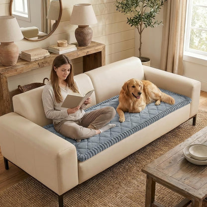 Non Slip Couch Cover for Dogs, Fuzzy Plush Pet Sofa Protector | Washable Furniture Cover for Large Dogs & Cats, Scratch & Dirt Resistant, For 2 Cushion Couch, Grey, 27.6"x59"