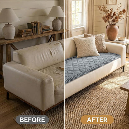 Non Slip Couch Cover for Dogs, Fuzzy Plush Pet Sofa Protector | Washable Furniture Cover for Large Dogs & Cats, Scratch & Dirt Resistant, For 2 Cushion Couch, Grey, 27.6"x59"