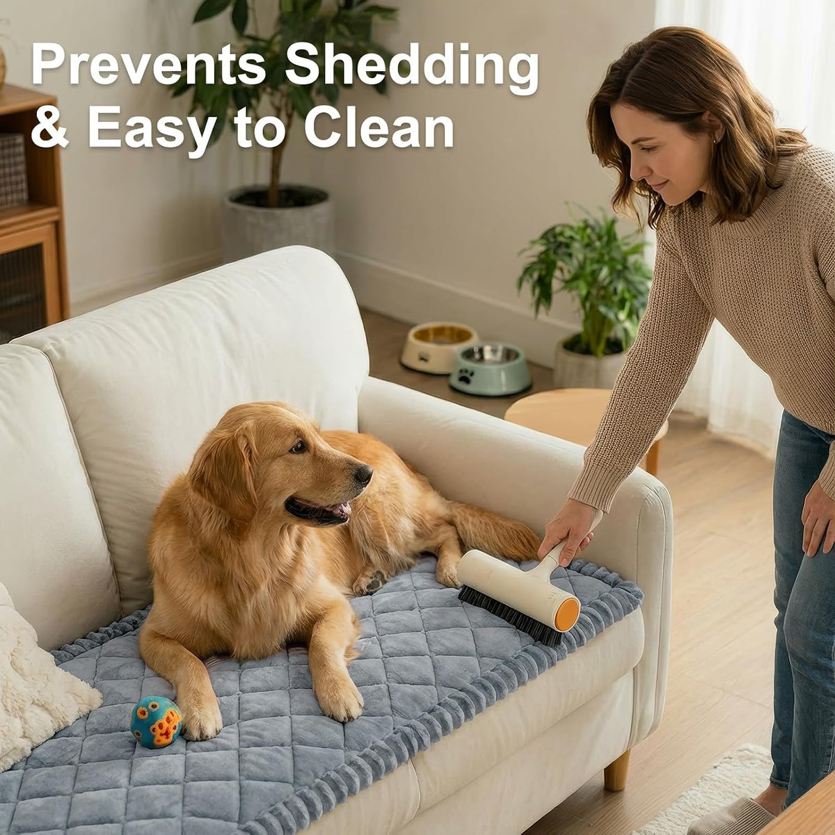Non Slip Couch Cover for Dogs, Fuzzy Plush Pet Sofa Protector | Washable Furniture Cover for Large Dogs & Cats, Scratch & Dirt Resistant, For 2 Cushion Couch, Grey, 27.6"x59"