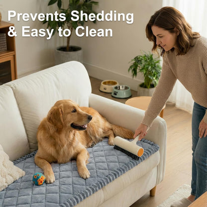 Non Slip Couch Cover for Dogs, Fuzzy Plush Pet Sofa Protector | Washable Furniture Cover for Large Dogs & Cats, Scratch & Dirt Resistant, For 2 Cushion Couch, Grey, 27.6"x59"