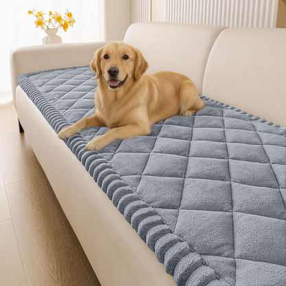 Non Slip Couch Cover for Dogs, Fuzzy Plush Pet Sofa Protector | Washable Furniture Cover for Large Dogs & Cats, Scratch & Dirt Resistant, For 2 Cushion Couch, Grey, 27.6"x59"