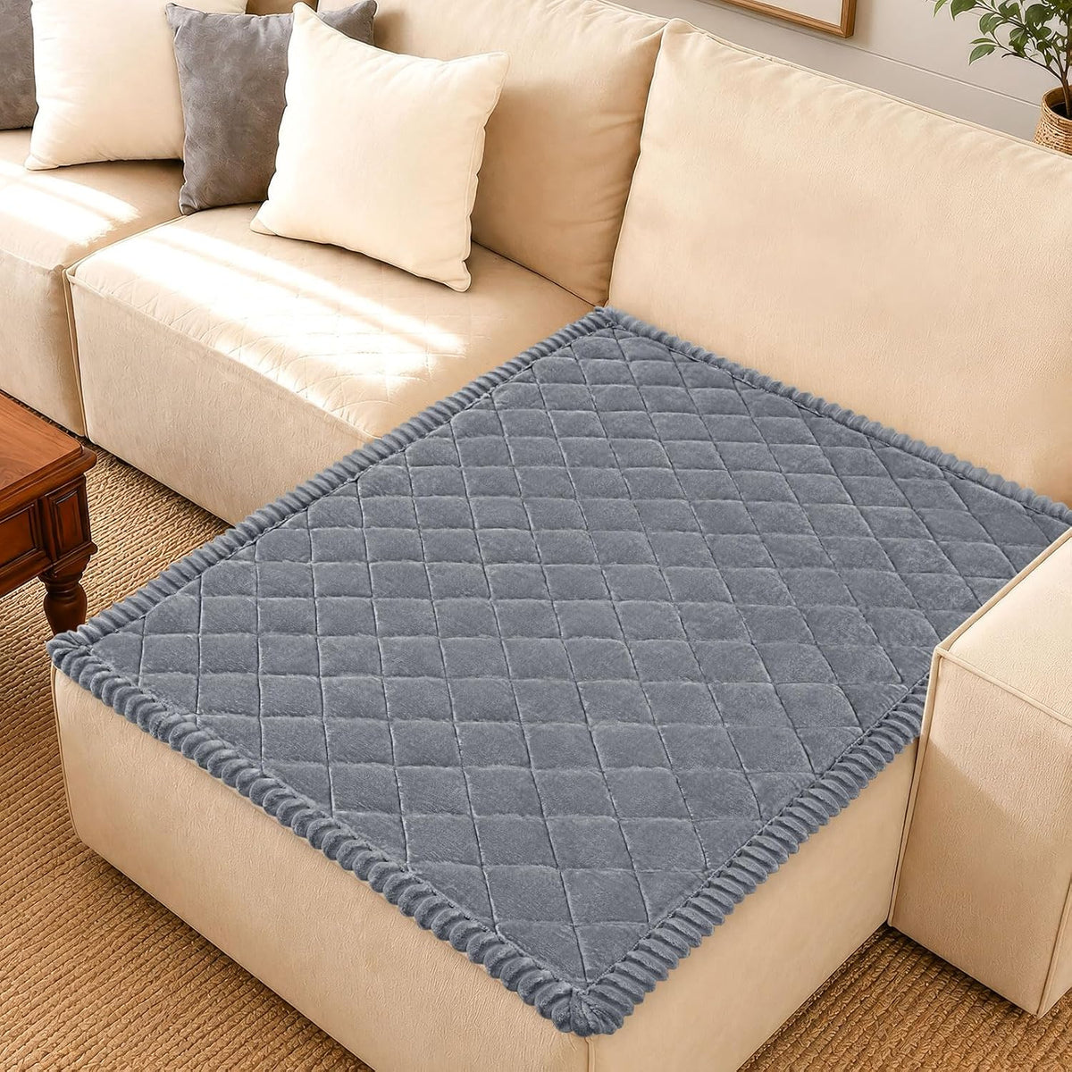 Non Slip Couch Cover for Dogs, Fuzzy Plush Pet Sofa Protector | Washable Furniture Cover for Large Dogs & Cats, Scratch & Dirt Resistant, For 2 Cushion Couch, Grey, 27.6"x59"
