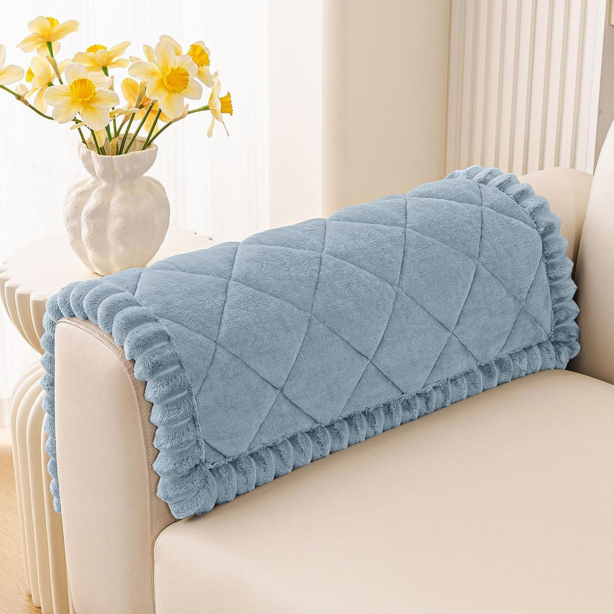 Non Slip Couch Cover for Dogs, Fuzzy Plush Pet Sofa Protector | Washable Furniture Cover for Large Dogs & Cats, Scratch & Dirt Resistant, For 2 Cushion Couch, Grey, 27.6"x59"