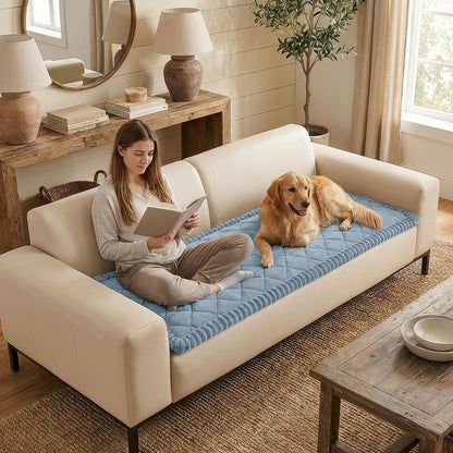 Non Slip Couch Cover for Dogs, Fuzzy Plush Pet Sofa Protector | Washable Furniture Cover for Large Dogs & Cats, Scratch & Dirt Resistant, For 2 Cushion Couch, Grey, 27.6"x59"