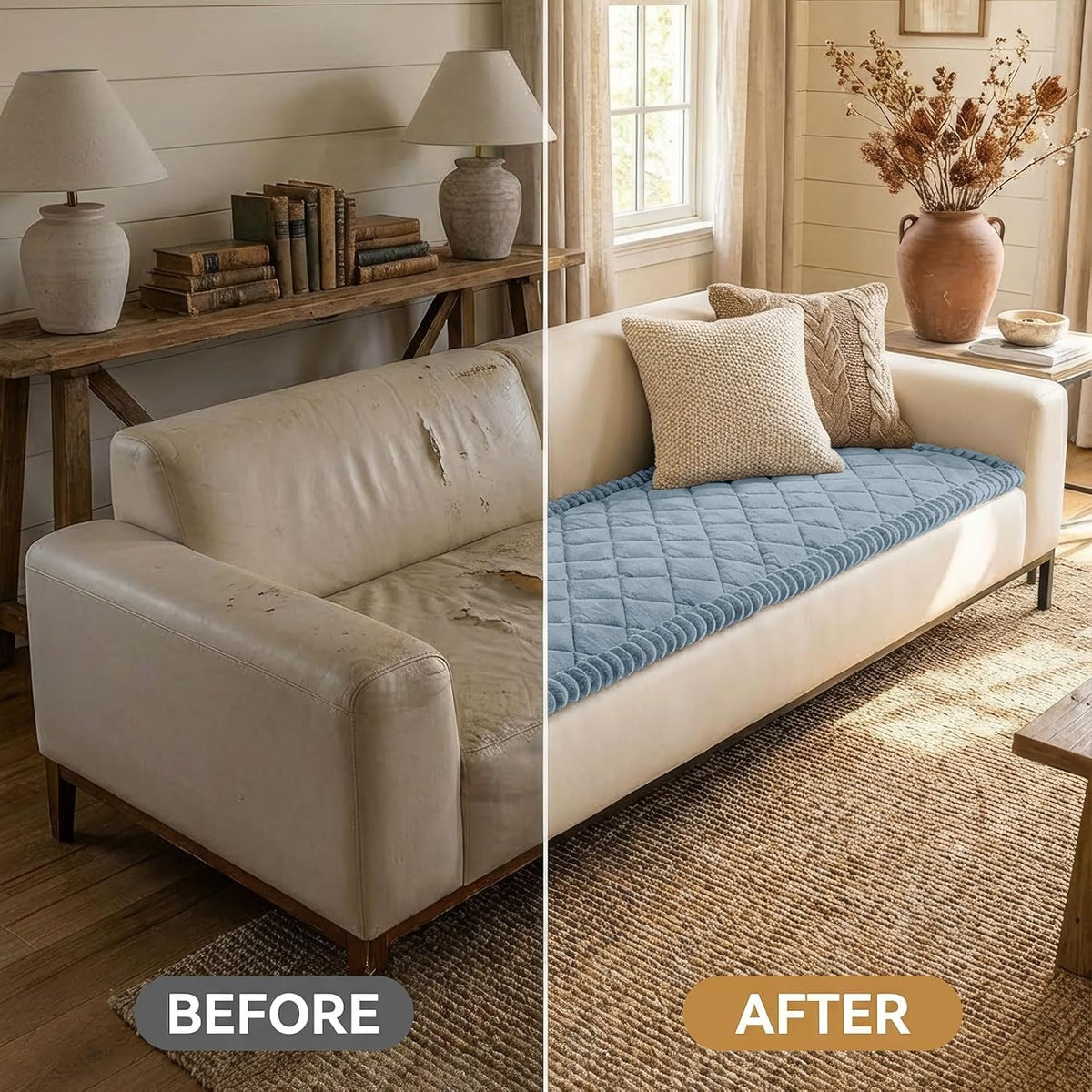 Non Slip Couch Cover for Dogs, Fuzzy Plush Pet Sofa Protector | Washable Furniture Cover for Large Dogs & Cats, Scratch & Dirt Resistant, For 2 Cushion Couch, Grey, 27.6"x59"