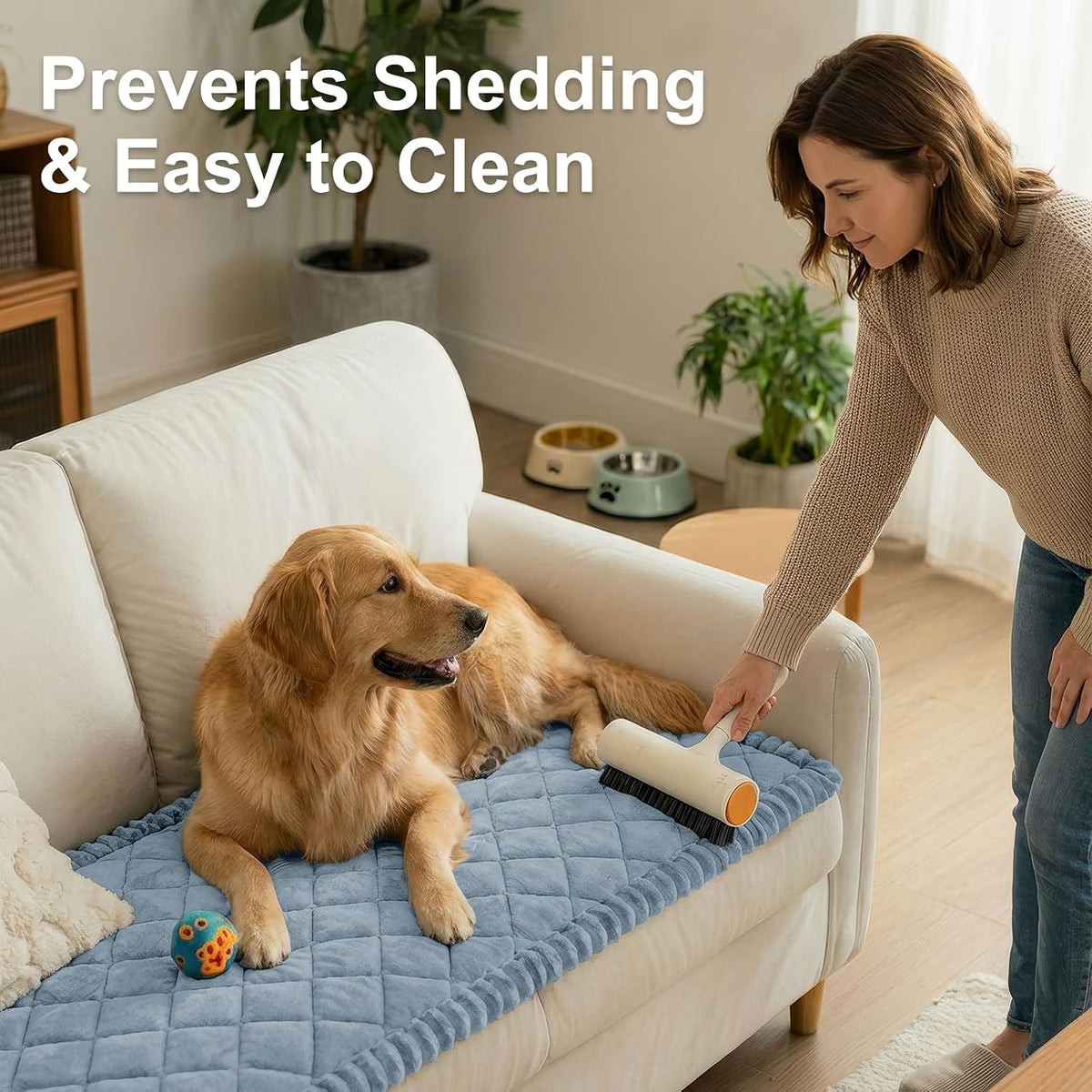 Non Slip Couch Cover for Dogs, Fuzzy Plush Pet Sofa Protector | Washable Furniture Cover for Large Dogs & Cats, Scratch & Dirt Resistant, For 2 Cushion Couch, Grey, 27.6"x59"