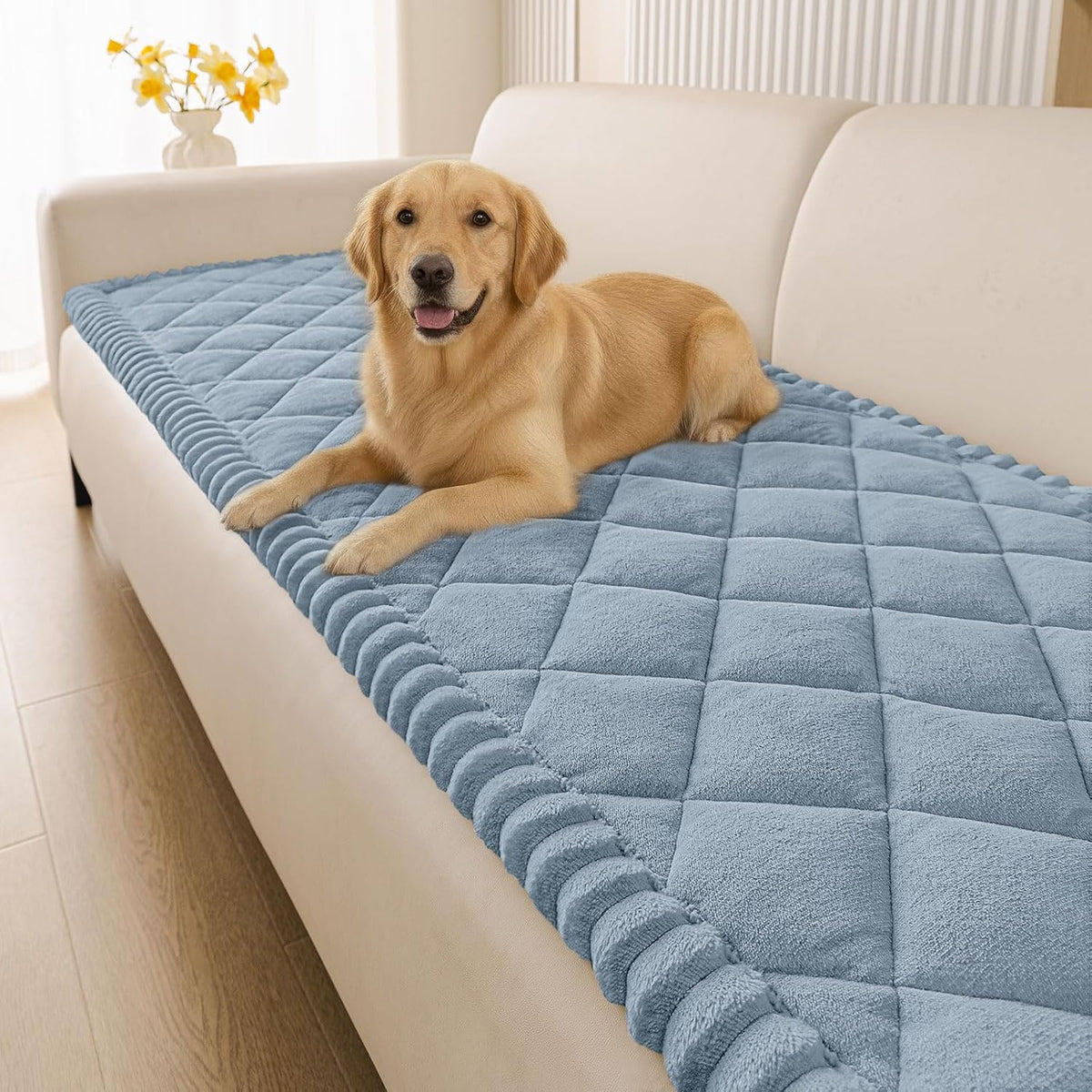 Non Slip Couch Cover for Dogs, Fuzzy Plush Pet Sofa Protector | Washable Furniture Cover for Large Dogs & Cats, Scratch & Dirt Resistant, For 2 Cushion Couch, Grey, 27.6"x59"