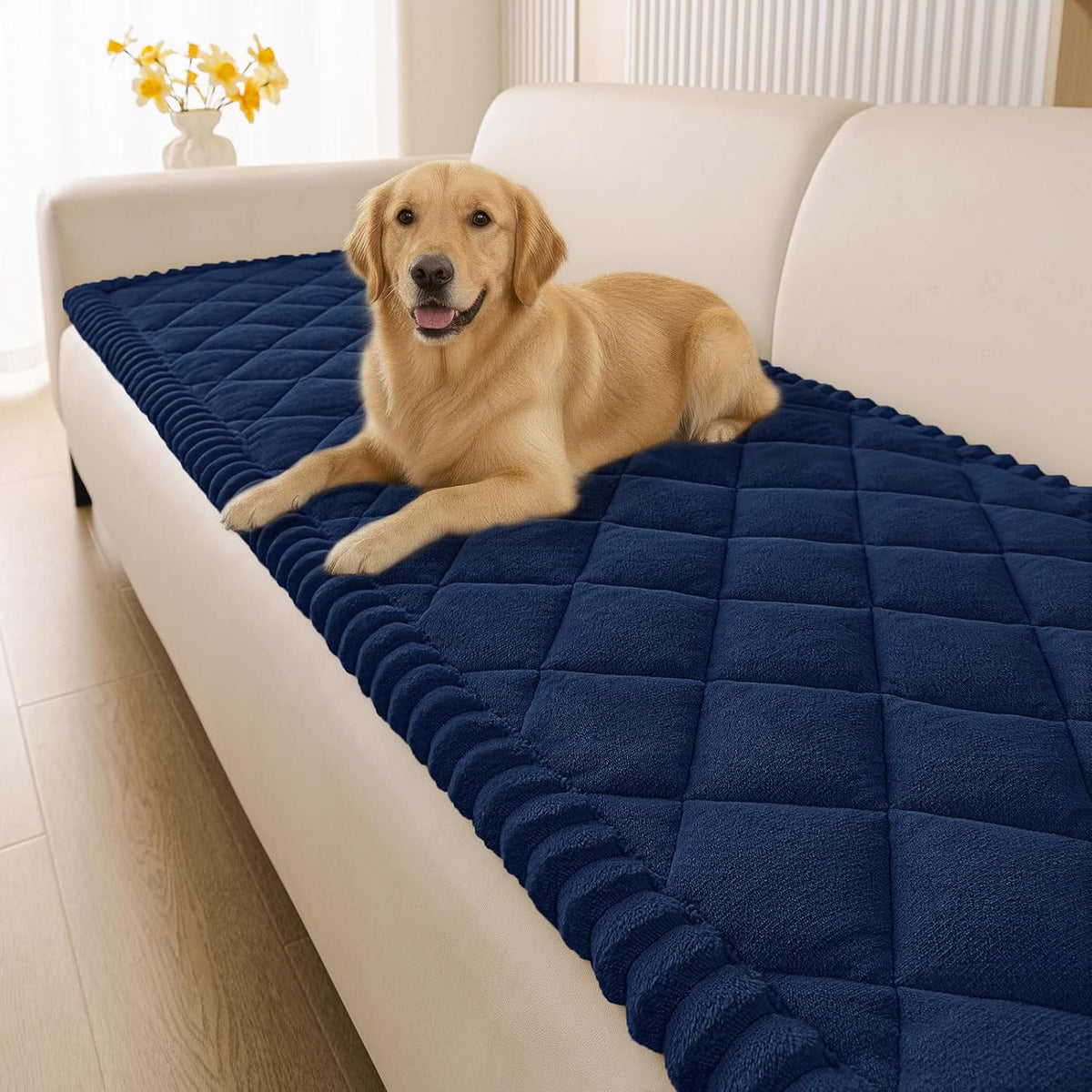Non Slip Couch Cover for Dogs, Fuzzy Plush Pet Sofa Protector | Washable Furniture Cover for Large Dogs & Cats, Scratch & Dirt Resistant, For 2 Cushion Couch, Grey, 27.6"x59"