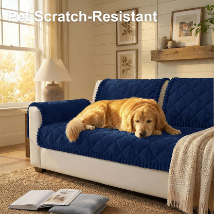 Non Slip Couch Cover for Dogs, Fuzzy Plush Pet Sofa Protector | Washable Furniture Cover for Large Dogs & Cats, Scratch & Dirt Resistant, For 2 Cushion Couch, Grey, 27.6"x59"