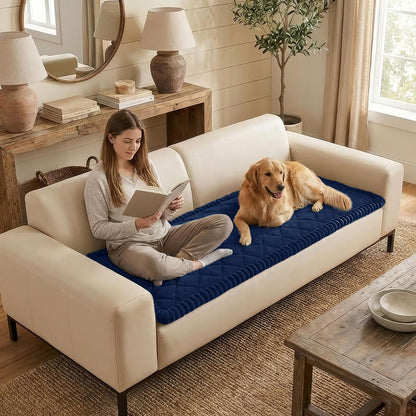 Non Slip Couch Cover for Dogs, Fuzzy Plush Pet Sofa Protector | Washable Furniture Cover for Large Dogs & Cats, Scratch & Dirt Resistant, For 2 Cushion Couch, Grey, 27.6"x59"