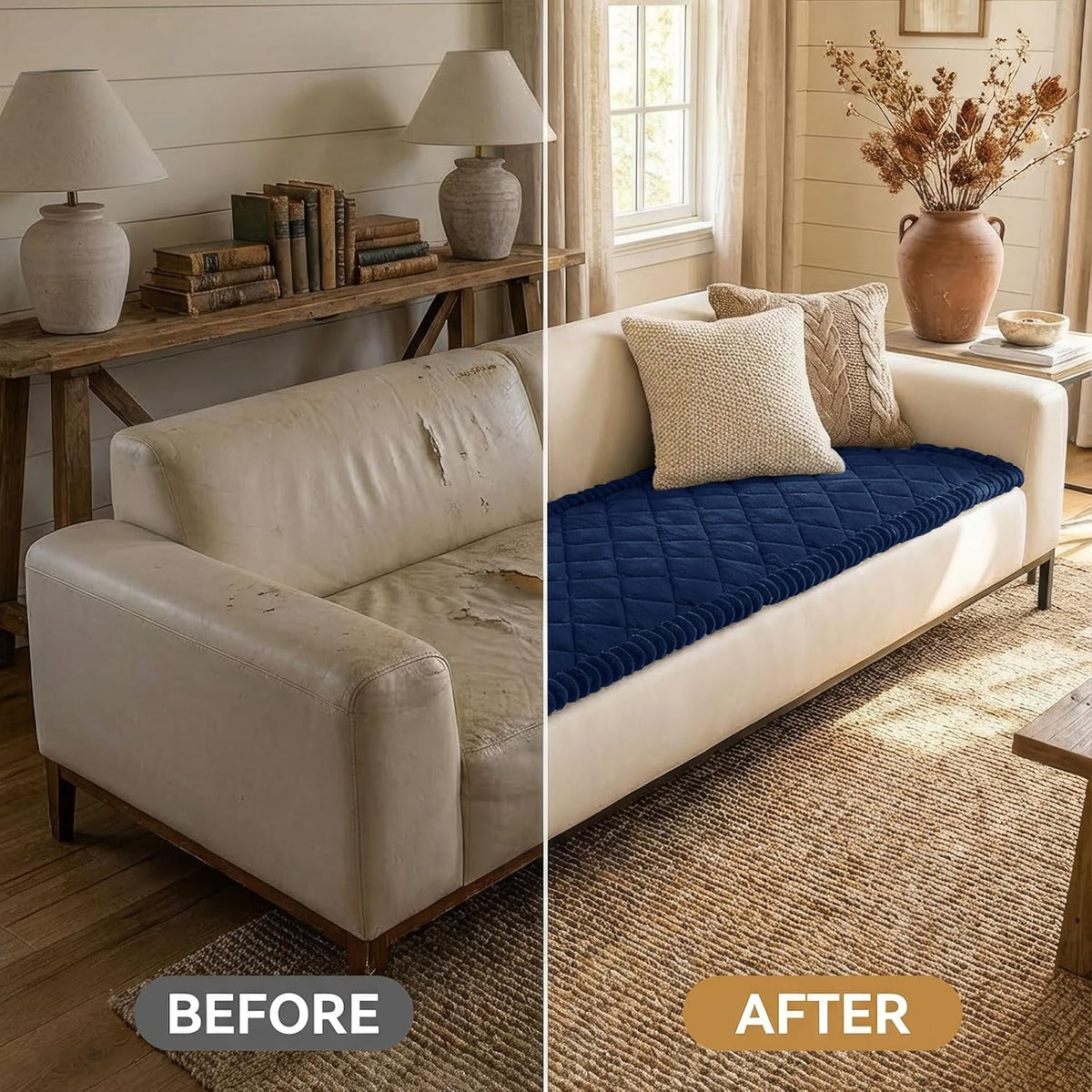 Non Slip Couch Cover for Dogs, Fuzzy Plush Pet Sofa Protector | Washable Furniture Cover for Large Dogs & Cats, Scratch & Dirt Resistant, For 2 Cushion Couch, Grey, 27.6"x59"