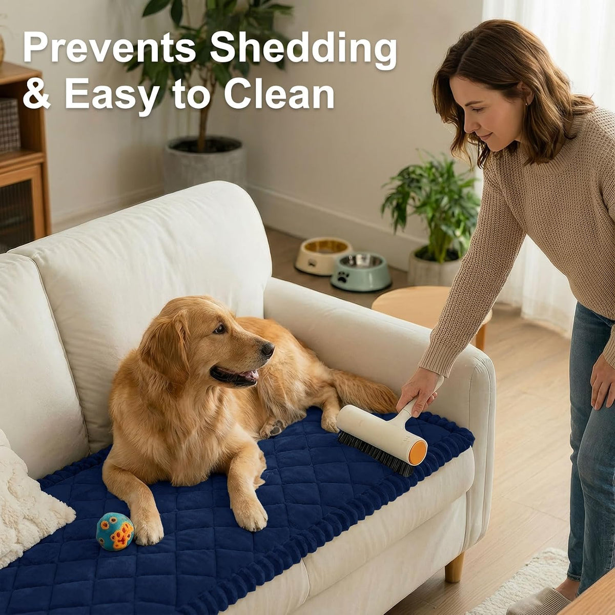 Non Slip Couch Cover for Dogs, Fuzzy Plush Pet Sofa Protector | Washable Furniture Cover for Large Dogs & Cats, Scratch & Dirt Resistant, For 2 Cushion Couch, Grey, 27.6"x59"