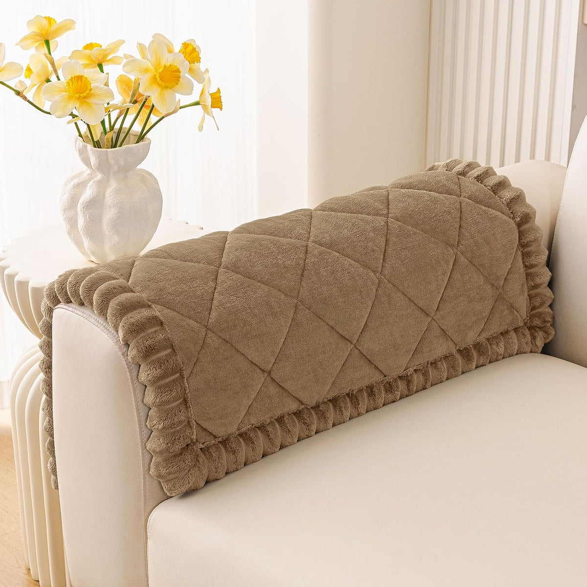 Non Slip Couch Cover for Dogs, Fuzzy Plush Pet Sofa Protector | Washable Furniture Cover for Large Dogs & Cats, Scratch & Dirt Resistant, For 2 Cushion Couch, Grey, 27.6"x59"