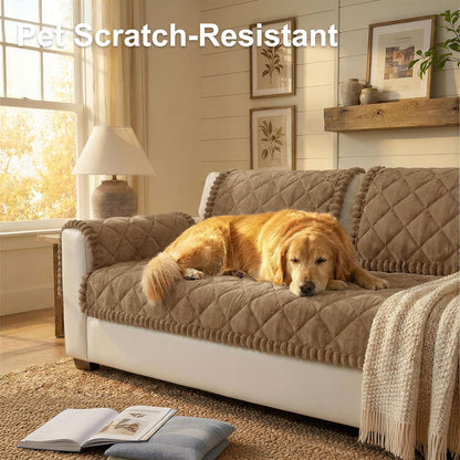 Non Slip Couch Cover for Dogs, Fuzzy Plush Pet Sofa Protector | Washable Furniture Cover for Large Dogs & Cats, Scratch & Dirt Resistant, For 2 Cushion Couch, Grey, 27.6"x59"