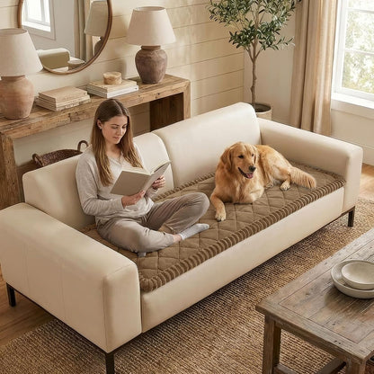 Non Slip Couch Cover for Dogs, Fuzzy Plush Pet Sofa Protector | Washable Furniture Cover for Large Dogs & Cats, Scratch & Dirt Resistant, For 2 Cushion Couch, Grey, 27.6"x59"