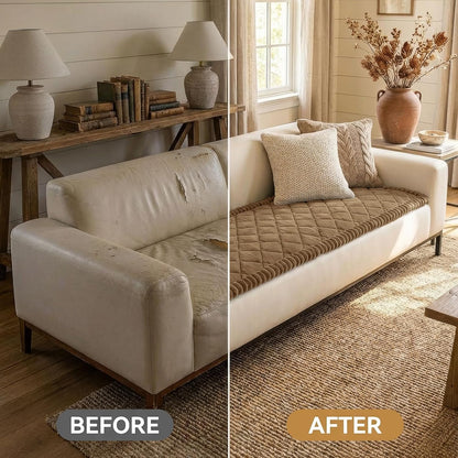 Non Slip Couch Cover for Dogs, Fuzzy Plush Pet Sofa Protector | Washable Furniture Cover for Large Dogs & Cats, Scratch & Dirt Resistant, For 2 Cushion Couch, Grey, 27.6"x59"