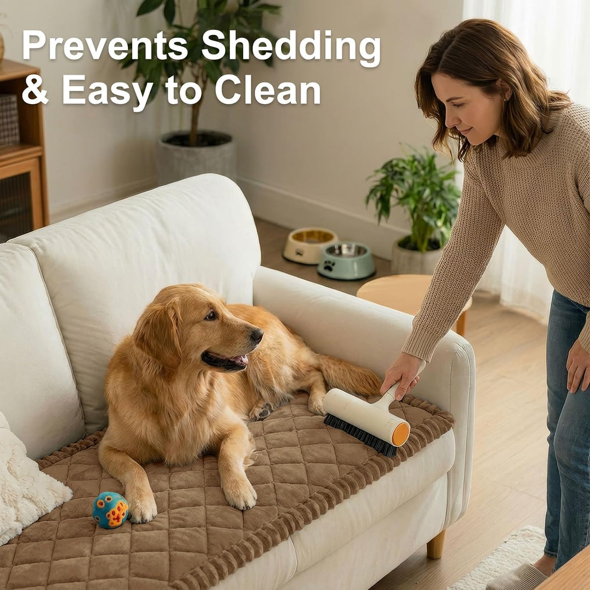 Non Slip Couch Cover for Dogs, Fuzzy Plush Pet Sofa Protector | Washable Furniture Cover for Large Dogs & Cats, Scratch & Dirt Resistant, For 2 Cushion Couch, Grey, 27.6"x59"