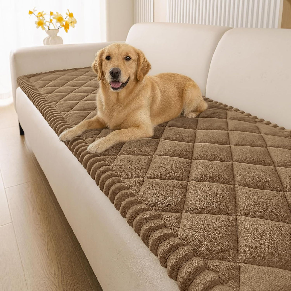 Non Slip Couch Cover for Dogs, Fuzzy Plush Pet Sofa Protector | Washable Furniture Cover for Large Dogs & Cats, Scratch & Dirt Resistant, For 2 Cushion Couch, Grey, 27.6"x59"