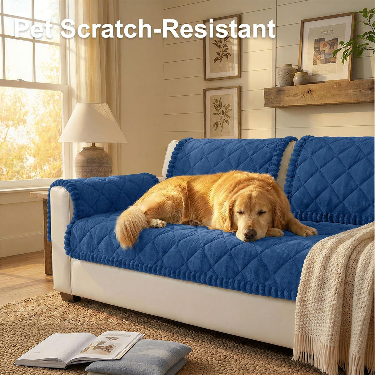 Non Slip Couch Cover for Dogs, Fuzzy Plush Pet Sofa Protector | Washable Furniture Cover for Large Dogs & Cats, Scratch & Dirt Resistant, For 2 Cushion Couch, Grey, 27.6"x59"