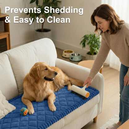 Non Slip Couch Cover for Dogs, Fuzzy Plush Pet Sofa Protector | Washable Furniture Cover for Large Dogs & Cats, Scratch & Dirt Resistant, For 2 Cushion Couch, Grey, 27.6"x59"