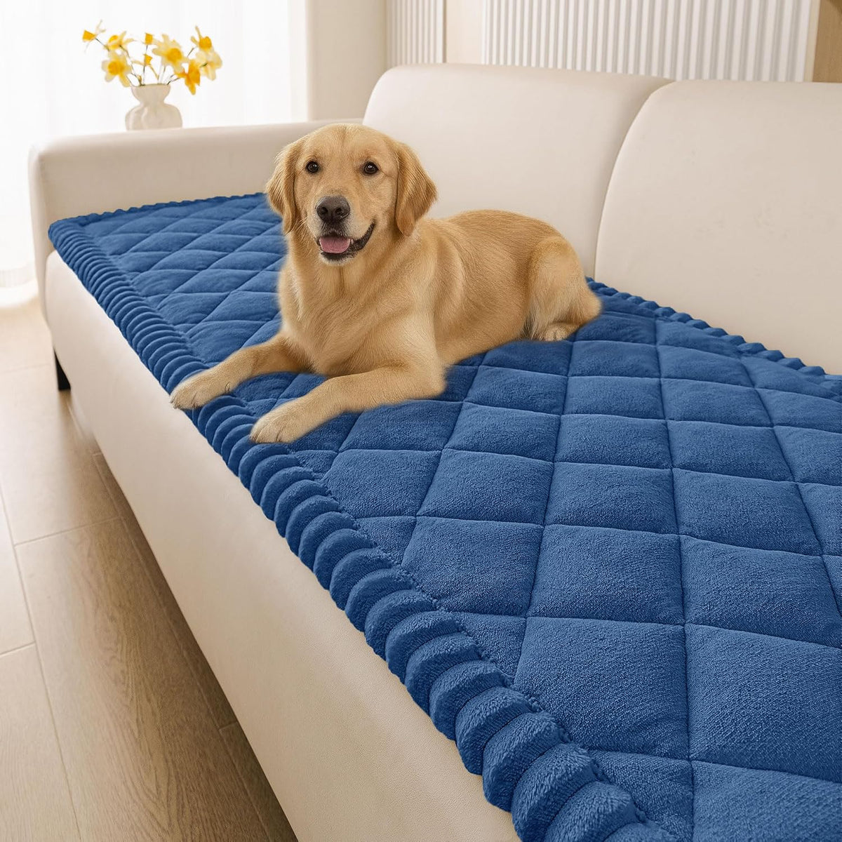 Non Slip Couch Cover for Dogs, Fuzzy Plush Pet Sofa Protector | Washable Furniture Cover for Large Dogs & Cats, Scratch & Dirt Resistant, For 2 Cushion Couch, Grey, 27.6"x59"