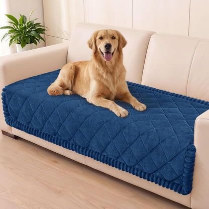 Non Slip Couch Cover for Dogs, Fuzzy Plush Pet Sofa Protector | Washable Furniture Cover for Large Dogs & Cats, Scratch & Dirt Resistant, For 2 Cushion Couch, Grey, 27.6"x59"