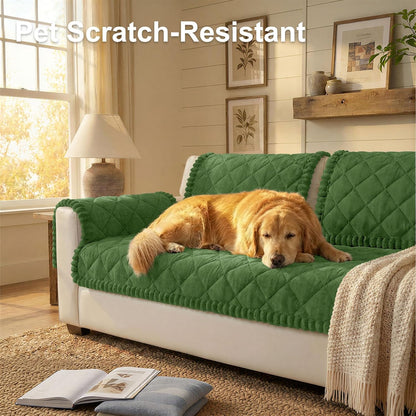 Non Slip Couch Cover for Dogs, Fuzzy Plush Pet Sofa Protector | Washable Furniture Cover for Large Dogs & Cats, Scratch & Dirt Resistant, For 2 Cushion Couch, Grey, 27.6"x59"