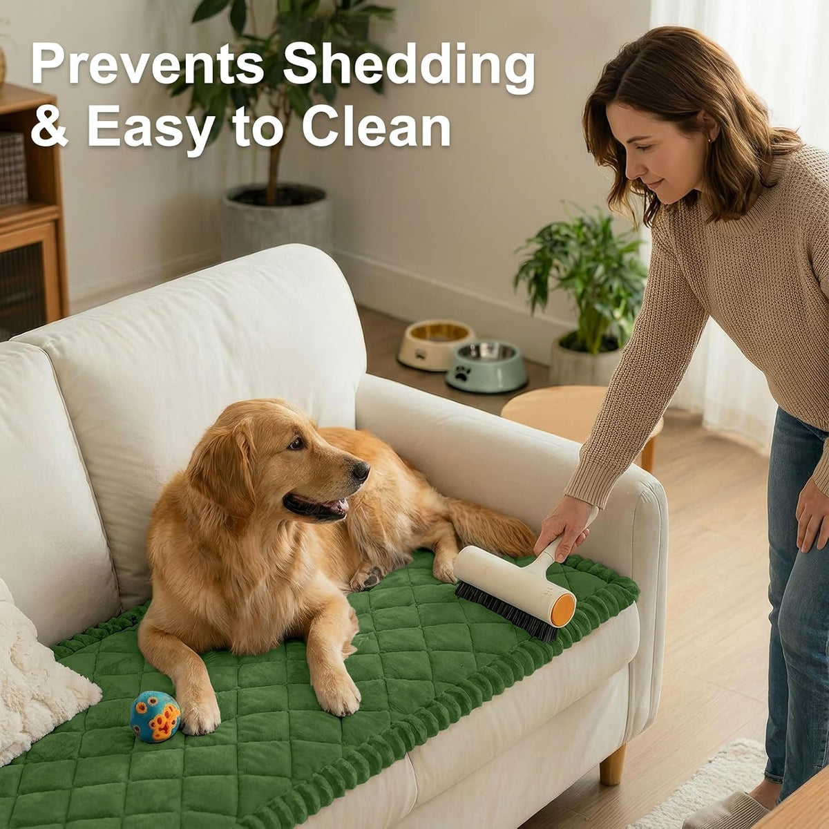 Non Slip Couch Cover for Dogs, Fuzzy Plush Pet Sofa Protector | Washable Furniture Cover for Large Dogs & Cats, Scratch & Dirt Resistant, For 2 Cushion Couch, Grey, 27.6"x59"