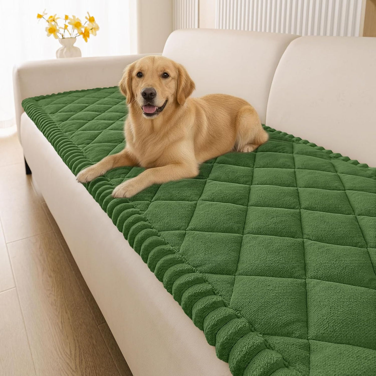 Non Slip Couch Cover for Dogs, Fuzzy Plush Pet Sofa Protector | Washable Furniture Cover for Large Dogs & Cats, Scratch & Dirt Resistant, For 2 Cushion Couch, Grey, 27.6"x59"