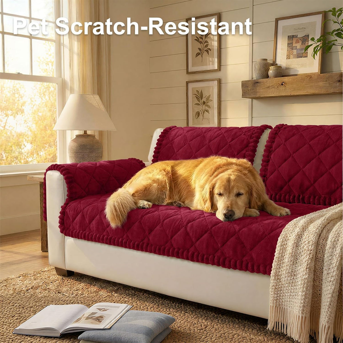 Non Slip Couch Cover for Dogs, Fuzzy Plush Pet Sofa Protector | Washable Furniture Cover for Large Dogs & Cats, Scratch & Dirt Resistant, For 2 Cushion Couch, Grey, 27.6"x59"