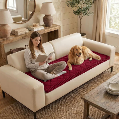 Non Slip Couch Cover for Dogs, Fuzzy Plush Pet Sofa Protector | Washable Furniture Cover for Large Dogs & Cats, Scratch & Dirt Resistant, For 2 Cushion Couch, Grey, 27.6"x59"