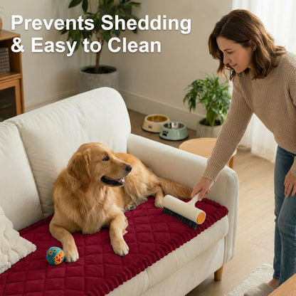 Non Slip Couch Cover for Dogs, Fuzzy Plush Pet Sofa Protector | Washable Furniture Cover for Large Dogs & Cats, Scratch & Dirt Resistant, For 2 Cushion Couch, Grey, 27.6"x59"