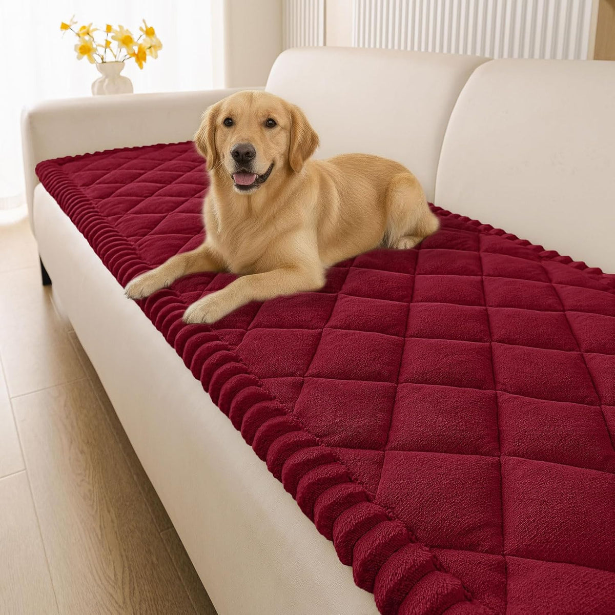Non Slip Couch Cover for Dogs, Fuzzy Plush Pet Sofa Protector | Washable Furniture Cover for Large Dogs & Cats, Scratch & Dirt Resistant, For 2 Cushion Couch, Grey, 27.6"x59"