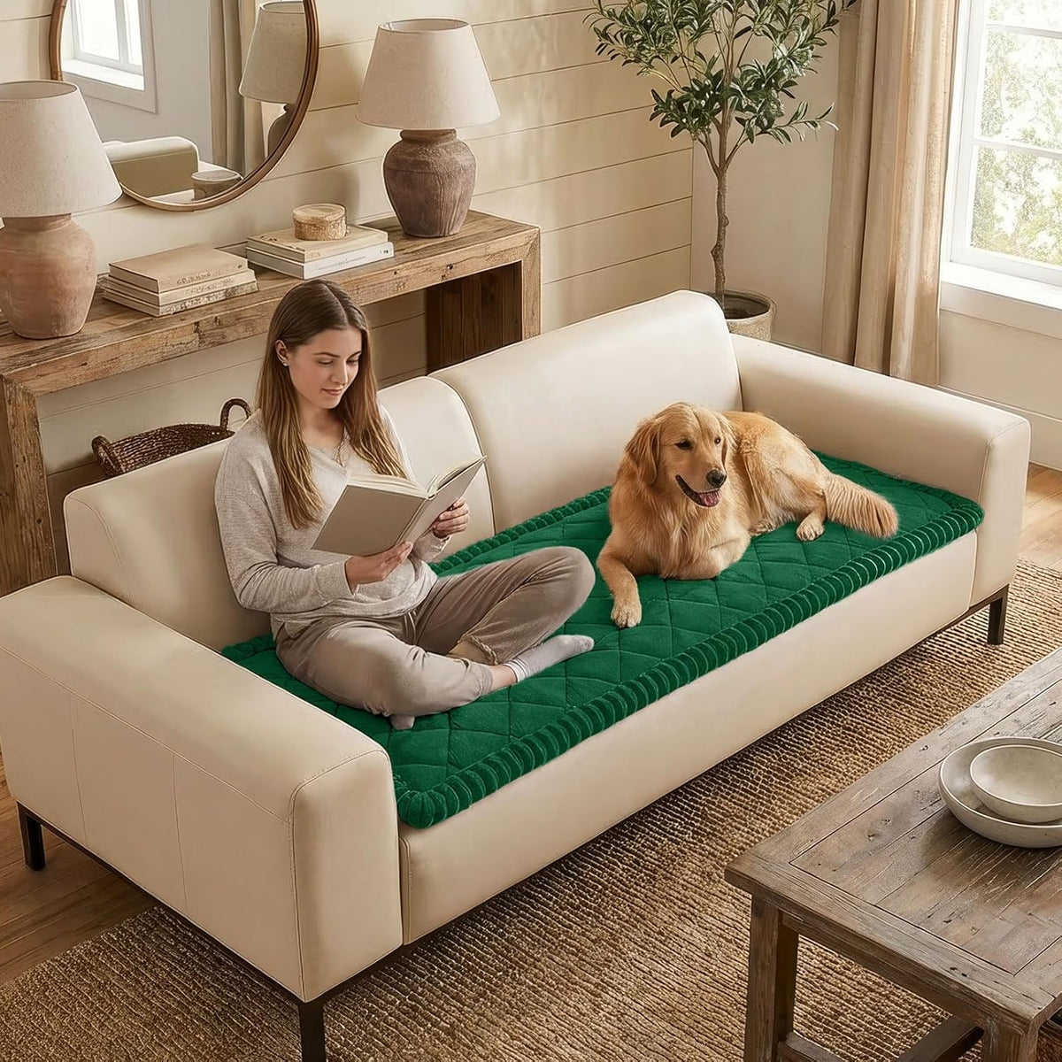 Non Slip Couch Cover for Dogs, Fuzzy Plush Pet Sofa Protector | Washable Furniture Cover for Large Dogs & Cats, Scratch & Dirt Resistant, For 2 Cushion Couch, Grey, 27.6"x59"