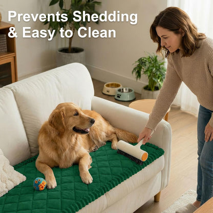 Non Slip Couch Cover for Dogs, Fuzzy Plush Pet Sofa Protector | Washable Furniture Cover for Large Dogs & Cats, Scratch & Dirt Resistant, For 2 Cushion Couch, Grey, 27.6"x59"