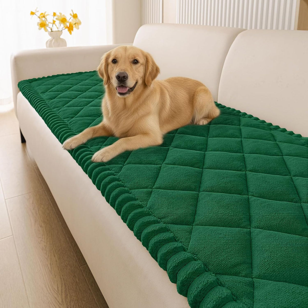 Non Slip Couch Cover for Dogs, Fuzzy Plush Pet Sofa Protector | Washable Furniture Cover for Large Dogs & Cats, Scratch & Dirt Resistant, For 2 Cushion Couch, Grey, 27.6"x59"