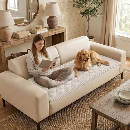 Non Slip Couch Cover for Dogs, Fuzzy Plush Pet Sofa Protector | Washable Furniture Cover for Large Dogs & Cats, Scratch & Dirt Resistant, For 2 Cushion Couch, Grey, 27.6"x59"