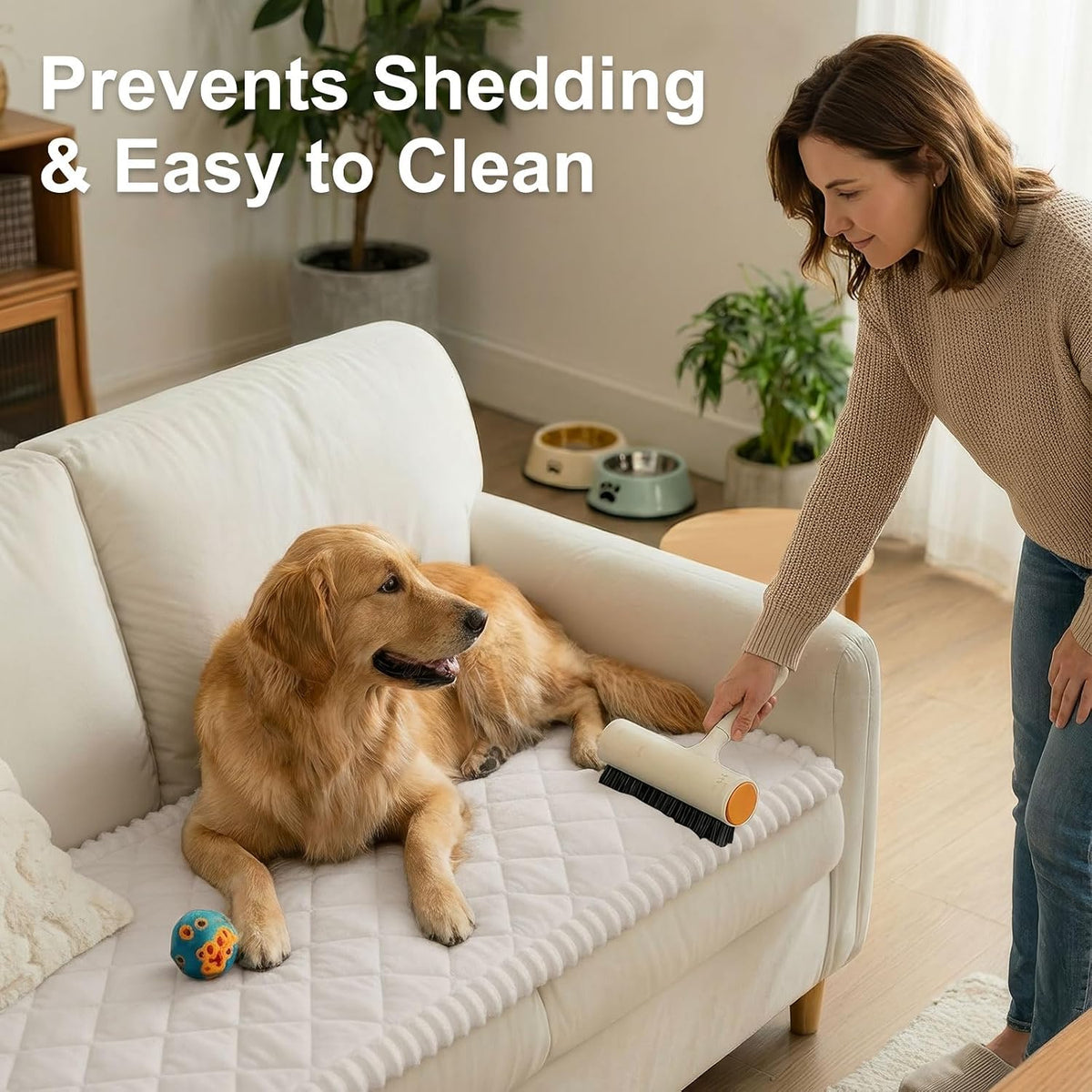 Non Slip Couch Cover for Dogs, Fuzzy Plush Pet Sofa Protector | Washable Furniture Cover for Large Dogs & Cats, Scratch & Dirt Resistant, For 2 Cushion Couch, Grey, 27.6"x59"