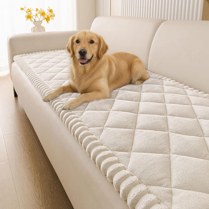 Non Slip Couch Cover for Dogs, Fuzzy Plush Pet Sofa Protector | Washable Furniture Cover for Large Dogs & Cats, Scratch & Dirt Resistant, For 2 Cushion Couch, Grey, 27.6"x59"