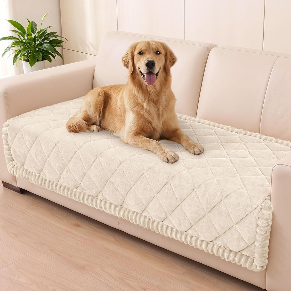 Non Slip Couch Cover for Dogs, Fuzzy Plush Pet Sofa Protector | Washable Furniture Cover for Large Dogs & Cats, Scratch & Dirt Resistant, For 2 Cushion Couch, Grey, 27.6"x59"