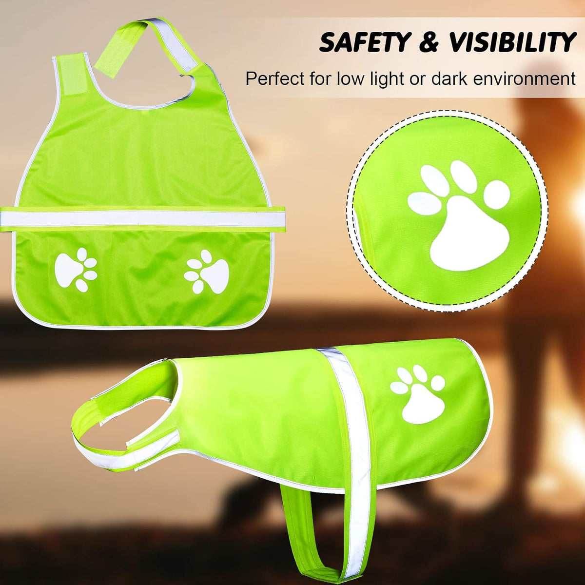 2 Pcs Reflective Dog Vest Adjustable Safety Vest,M,Orange, Yellow