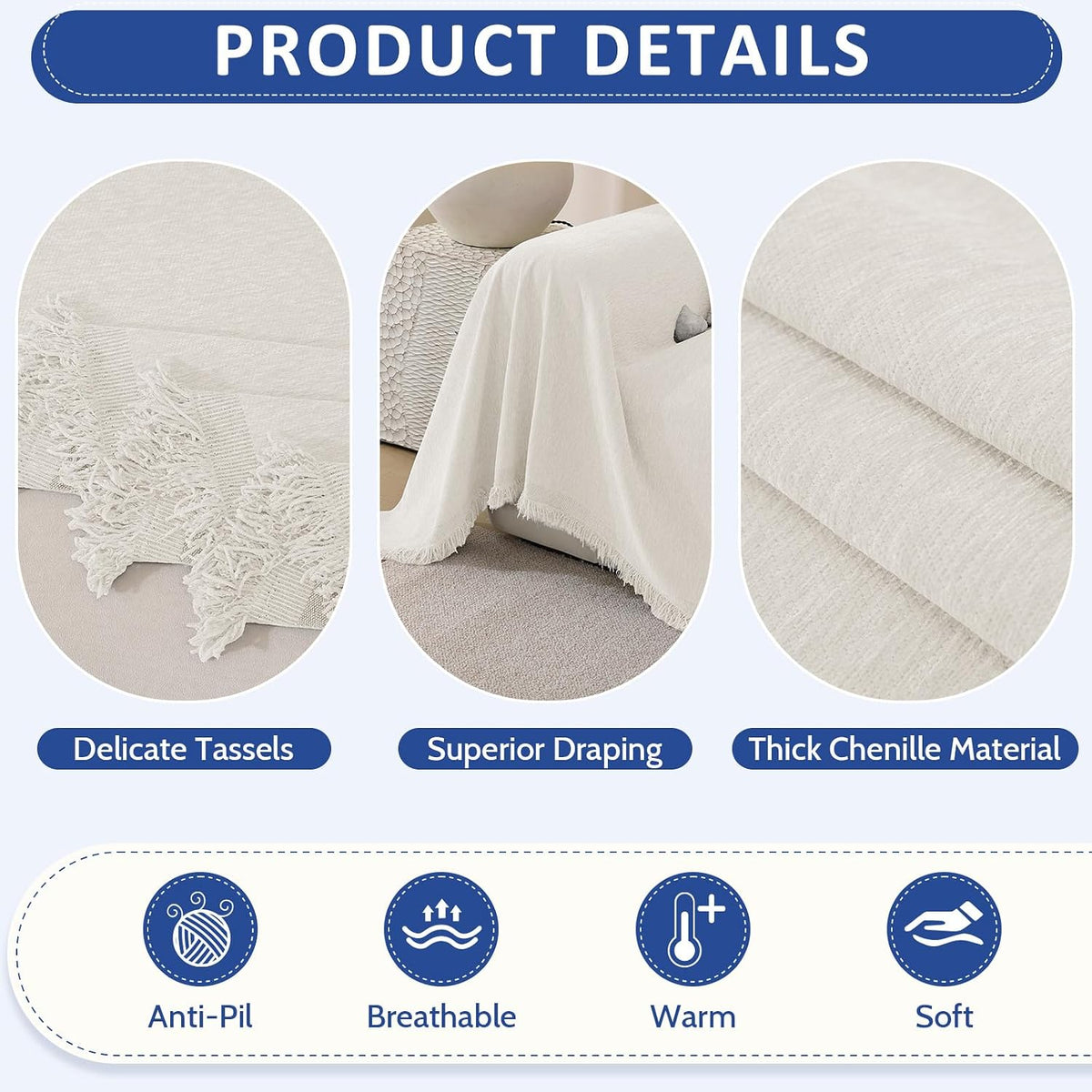Chenille Couch Cover for Dogs Washable Boho Throw Blanket Washable