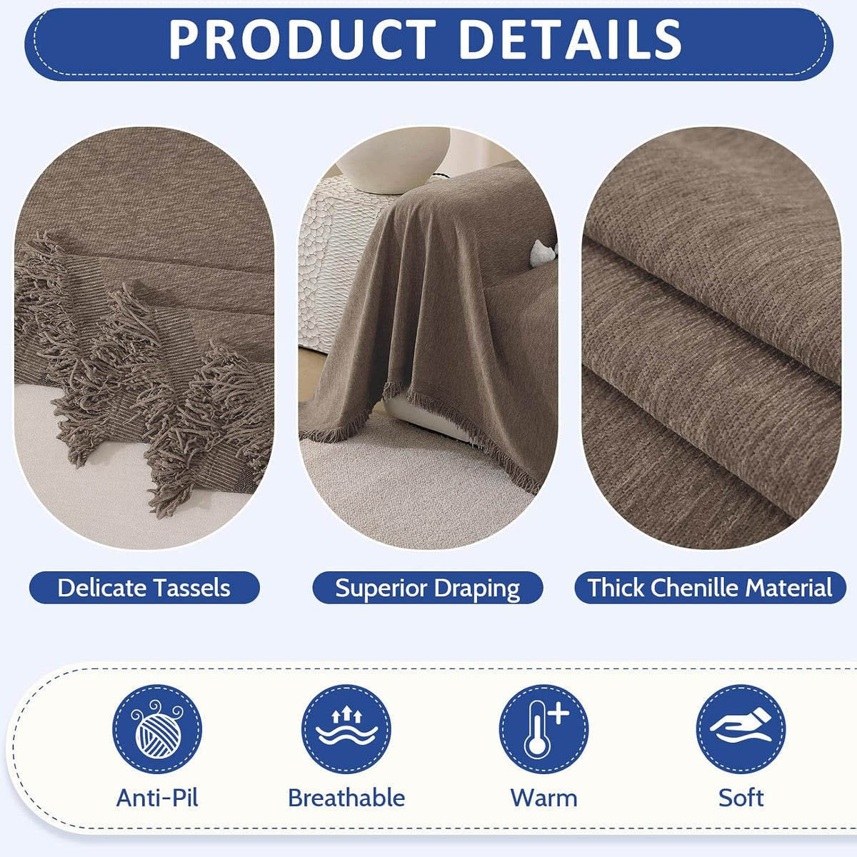 Chenille Couch Cover for Dogs Washable Boho Throw Blanket Washable