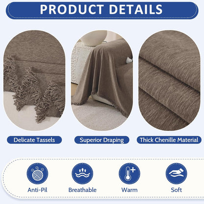 Chenille Couch Cover for Dogs Washable Boho Throw Blanket Washable