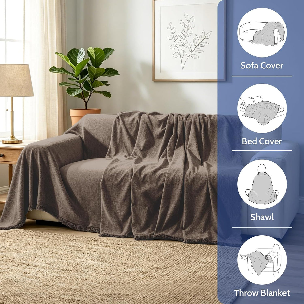 Chenille Couch Cover for Dogs Washable Boho Throw Blanket Washable