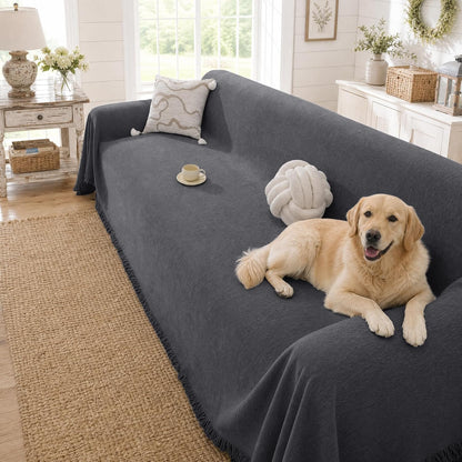 Chenille Couch Cover for Dogs Washable Boho Throw Blanket Washable